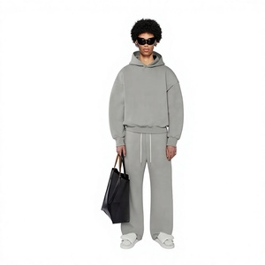 Conjunto Deportivo para Hombre, Color Blanco Sólido, con Capucha, 100% Algodón, Talla Grande, Pantalones Deportivos Holgados de Corte Largo con Bolsillos Laterales - Product Image 4