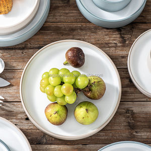 أطباق تقديم مستديرة من السيراميك للسلطة والمعكرونة، تصميم عصري للمطاعم والفنادق، مصنوعة من الطين الأبيض، 2 في 1 - Product Image 5