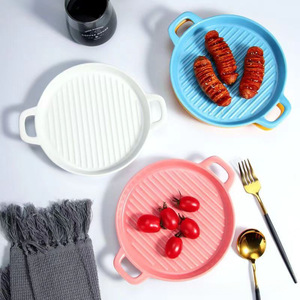 Piatto da Forno <span class=keywords><strong>in</strong></span> Porcellana Stile Nordico Trendy Multicolore con Doppio Manico, Colore Sottosmalto, Adatto al Microonde, Perfetto per Riso al Forno e <span class=keywords><strong>Pizza</strong></span> - Product Image 4