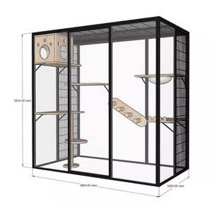 ตู้เลี้ยงแมวกรอบกรงสัตว์เลี้ยงสีดำพร้อมกรอบไม้กระจกใสและติดตั้งได้ - Product Image 6