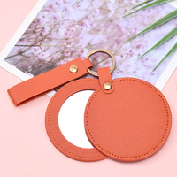 Miroir de poche personnalisé pour le maquillage, en cuir PU, rond, avec porte-clés