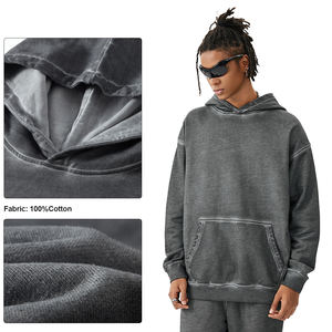 Sweat à capuche surdimensionné délavé à l'acide de haute qualité Logo personnalisé Sweat à capuche délavé vintage lourd sans ficelle - Product Image 3