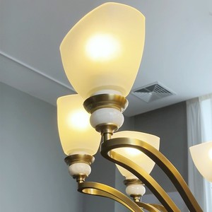 Factory Custom 8 Bulbs Elegant Brass Chandelier with Frosted Glass Shades a Stylish <b>Lighting</b> Fixture for Modern <b>Spaces</b> - Product Image 4
