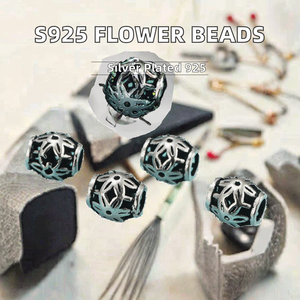 Perles entretoises vintage en argent sterling S925, motif floral 6,1*6,3 mm, perles hexagrammes pour la création de bijoux DIY et composants - Product Image 2