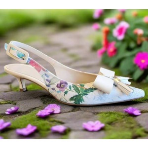 New Causal Pointed <b>Toe</b> <b>Closed</b> <b>Toe</b> Kitten Heel <b>Sandals</b> Fashion Elegant Upper with Floral Tassel Slingback Slip on for Women - Product Image 1