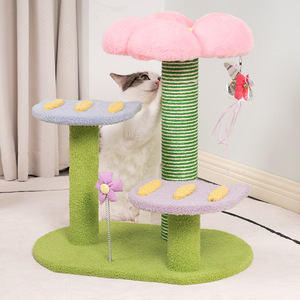 Flower Shaped <b>Cat</b> Tree 2 Levels Sisal <b>Scratching</b> <b>Post</b> With Platforms And Toys <b>For</b> <b>Cats</b> - Product Image 2