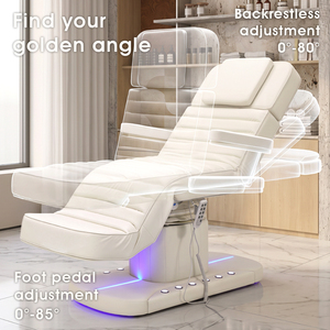 Lit de massage et de soin esthétique de luxe tout en cuir blanc, table de cosmétique inclinable, lit de tatouage électrique, lit pour extensions de cils - Product Image 4