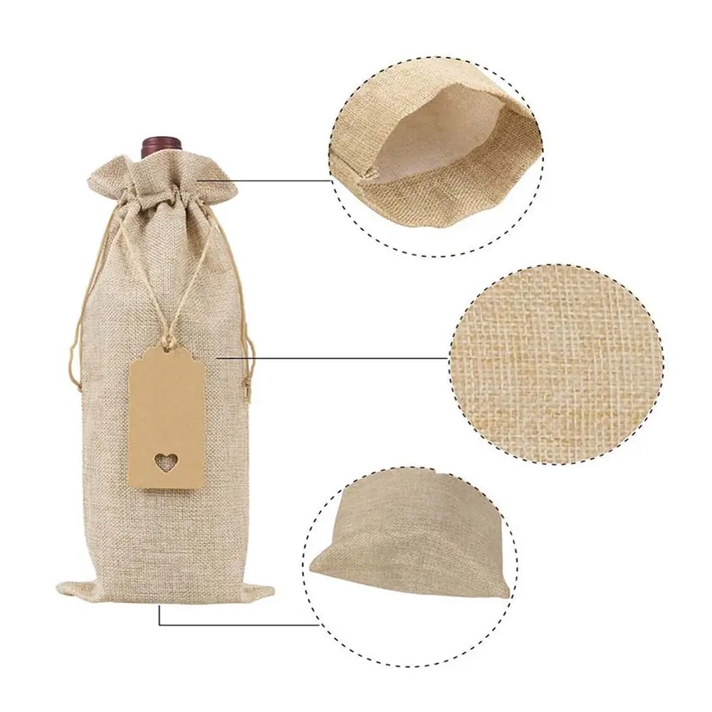 Túi Rượu Vang Burlap Túi Quà Tặng Rượu Vang Với Drawstrings Duy Nhất Tái Sử Dụng Đay Chai Rượu Vang Bao Gồm Với Dây Thừng