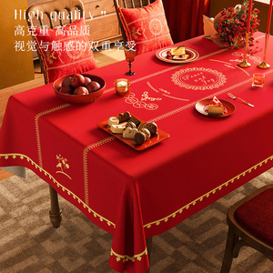 Lễ kỷ niệm năm mới Bông Vải Lanh hình chữ nhật Khăn trải bàn màu đỏ cổ điển vuông hoa in không thấm nước bàn ăn quần áo - Product Image 2