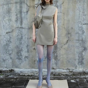 Nouvelle Robe Formelle Femme en Cuir Véritable de Haute Qualité, Col Montant, Sans Manches, Coupe Cintrée, Robe de Bureau Unie en Cuir - Product Image 2