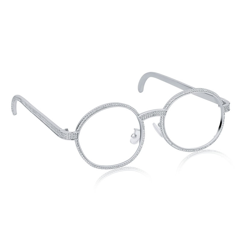 Hip hop glasses inlaid with gem metal frame wooden red leg glasses trendy fashion avant-garde personalized decorative glasses