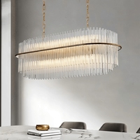 Lustre suspendu en verre tubulaire LED moderne et luxueux personnalisé pour salle à manger, lampe suspendue rectangulaire en laiton