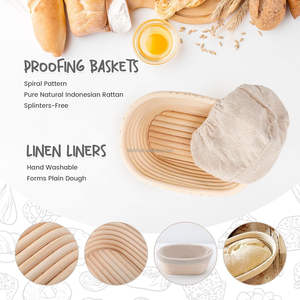 Ensemble essentiel de 5 mini paniers ovales à <span class=keywords><strong>pain</strong></span> en rotin avec doublures Outil de <span class=keywords><strong>boulanger</strong></span> pour la cuisson <span class=keywords><strong>au</strong></span> <span class=keywords><strong>levain</strong></span> - Product Image 1