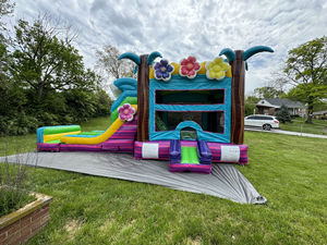 Château gonflable commercial en PVC avec toboggan et motif floral <span class=keywords><strong>pour</strong></span> <span class=keywords><strong>location</strong></span> événementielle - Product Image 1