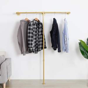 औद्योगिक पाइप कपड़े शेल्फ भारी शुल्क दीवार घुड़सवार लोहे के पाइप फिटिंग परिधान बार खुदरा प्रदर्शन धातु रैक कोठरी भंडारण - Product Image 2