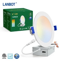 Downlight LED encastré sans cadre ETL Energy Star 6 pouces 12W, 5 températures de couleur sélectionnables, étanche, pour rénovation, homologué IC, compatible CAN