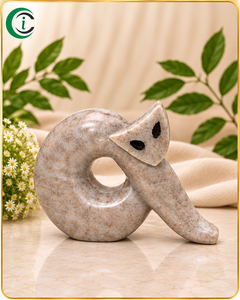 Elegante Figura de Gato de Mármol CCI de 6 Pulgadas, Estatua de Animal de Piedra Natural Beige para Decoración de Mesa en Hogar, Oficina u Hotel, Estilo Contemporáneo - Product Image 1
