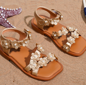 Nouvelles sandales d'été pour enfants, en cuir PU, à fleurs, mode, pour filles - Product Image 4