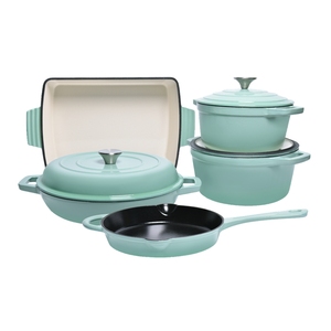 Tùy chỉnh 8 cái hộ gia đình nấu ăn Chậu & Chảo Đa-Chức năng đồ dùng nhà bếp phổ biến nấu ăn gang men <span class=keywords><strong>Cookware</strong></span> sets - Product Image 2