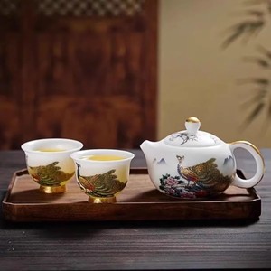 <strong>Tea</strong> <strong>Set</strong> Ice Jade Porcelain Three Cups One Pot Sheath Wooden Box Porcelain Kung Fu <strong>Tea</strong> <strong>Set</strong> Travel <strong>Tea</strong> <strong>Set</strong> <strong>Gift</strong> Packaging <strong>Gift</strong> - Product Image 3