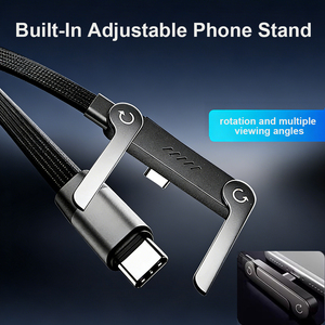 <span class=keywords><strong>Cable</strong></span> de Datos de Carga Ultra Rápida Trenzado Tipo-C con Diseño en Forma de T 2 en 1 con Soporte Ajustable para Teléfono - Product Image 2