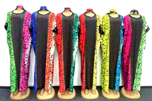 Nouvelles Robes Décontractées en Coton Imprimé Floral Africain Grande Taille Hiver Automne Col V Strass Pompon Turban Longueur <span class=keywords><strong>Cheville</strong></span> Courtes - Product Image 3