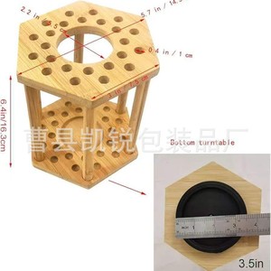 Wooden Rotating Brush Holder Paintbrush Storage Stand <b>Desktop</b> Makeup Organizer Solid Wood Single Layer Display Rack - Product Image 3