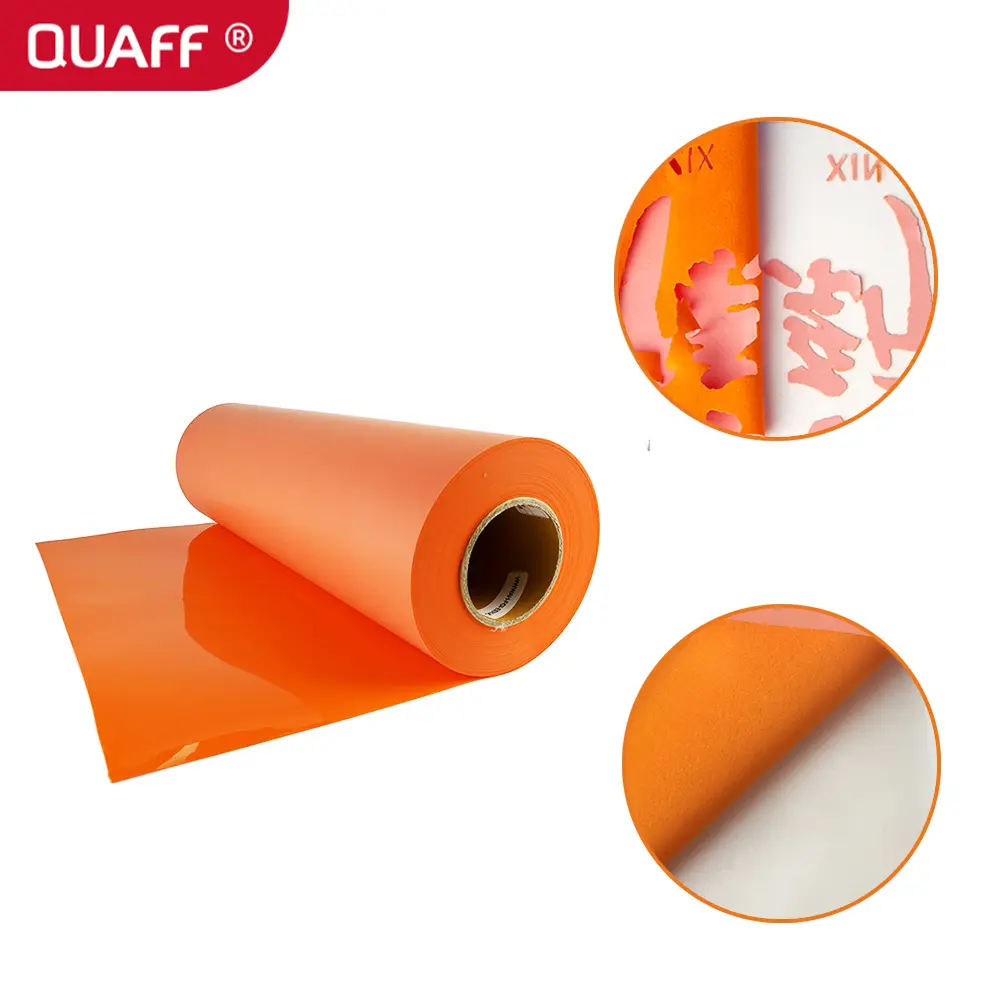 QUAFF wholesale Flock heat transfer vinyl made in korea 0.5*25m support custom size for Cutting plotter diy t-shirt logo