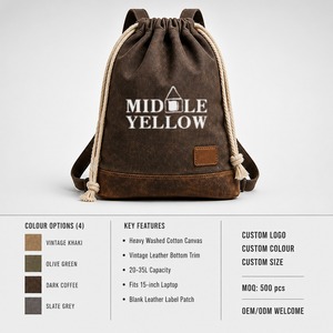 Bolsa de Lona Grande con Cordón Ajustable, 20-35L, Estilo Vintage, con Compartimento para Laptop de 15 Pulgadas, Diseño Antirrobo, Venta al Por Mayor - Product Image 3