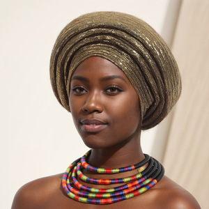 Gorro turbante plisado con purpurina hecho a mano, estilo africano, para fiesta en Nigeria, para mujer - Product Image 1