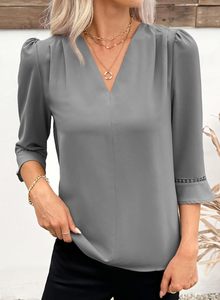 Camicette da <span class=keywords><strong>donna</strong></span> a maniche 3/4, eleganti e casual, con scollo a V, pieghettate, per ufficio e lavoro. - Product Image 5