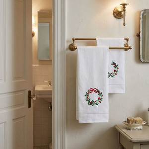 <b>Luxury</b> High Quality White Cotton Jacquard Hemstitch Tea Napkin Embroidered Holly Wrearth Christmas Disposable Home Sports - Product Image 2