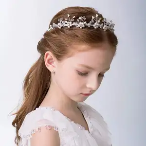 थोक सर्दियों शादी headpieces-UNIQ के लिए टोप फूल लड़की, राजकुमारी शादी बाल टुकड़ा दुल्हन हेडबैंड मोती क्रिस्टल Headwear मुकुट बच्चे