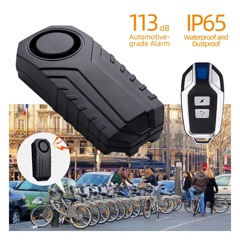 113dB Waterproof Bike Security Alarm System Wireless 433MHz Anti-Theft Vibration with Remote for Motorcycle Bicycle for Home Use