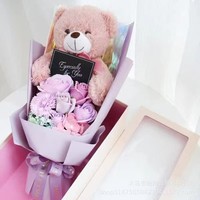 M4 Rose Artificielle en Gros, Bouquet Fleur Savon Ours en Peluche, Cadeau Saint-Valentin Noël pour Petite Amie et Amoureux