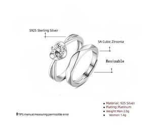 Anelli di <span class=keywords><strong>Coppia</strong></span> a Forma di Cuore in <span class=keywords><strong>Argento</strong></span> Sterling S925, Un Paio di Anelli di Lusso Leggero con Zirconi per Proposta e Matrimonio - Product Image 6