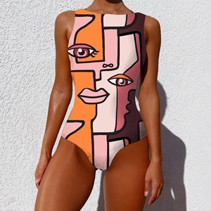 Produk Baru Pakaian Renang Wanita Cepat Kering Satu Potong Warna Cerah Desain Abstrak Modern Bikini Tanpa Lengan Bermotif Pakaian Renang Tahan Lama - Product Image 3