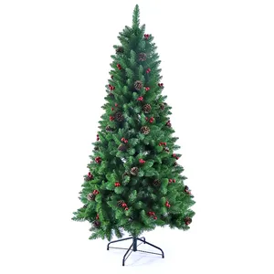 Wholesale Green 6F High Pvc Christmas Tree With Red Fruit And Pine Cone Artificial Christmas Tree