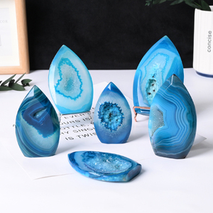 Wholesale High Quality Polished <b>Crystal</b> Quartz Healing <b>Cluster</b> Blue Onyx Agate Flame Geode for Home Decor - Product Image 6