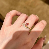 Bague en perle style bout de doigt, inspirée du coucher de soleil, avec accents goutte d'eau, zircone cubique rose poudré, diamants à haute teneur en carbone, luxueuse et audacieuse