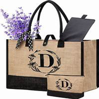 Sac fourre-tout en jute imprimé tendance pour femmes, réutilisable, pour les voyages, les cadeaux, les produits d'achat, sac fourre-tout en jute