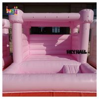 Château gonflable Heyhail moderne 8x8 mini blanc 13x13 pieds, piscine à balles et toboggan, en bâche PVC de qualité commerciale