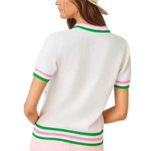 Maglione Polo da Donna in Maglia di Cotone Misto Ricamato Estivo Personalizzato con Colletto a Contrasto 12GG, Stile Preppy per <span class=keywords><strong>Golf</strong></span> e Tennis - Vendita all'Ingrosso - Product Image 2