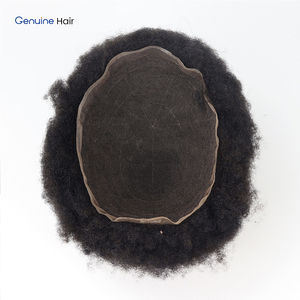 Prothèse capillaire respirante en dentelle française pour hommes, système capillaire humain bouclé afro crépu, avec fermeture en dentelle à ligne de <span class=keywords><strong>cheveux</strong></span> naturelle, <span class=keywords><strong>cheveux</strong></span> indiens Remy, densité 130% - Product Image 3