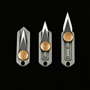 Couteau de poche mini en alliage de titane avec bouton en laiton vintage, petit couteau utilitaire porte-clés pour ouvrir les colis, utilisation EDC - Product Image 2