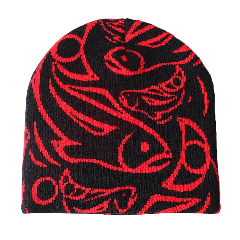 Wholesale custom logo skull beanie hat jacquard acrylic women beanie hat knitted fashion winter hat