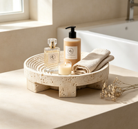 Plateau de rangement rond en travertin naturel fait main, style Wabi Sabi, pour la décoration intérieure