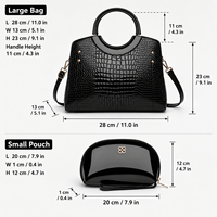 Sac à main tendance en cuir PU pour femme, lot de 2 pièces, texture crocodile, cuir verni, OEM ODM, vente en gros, MOQ 20 pièces