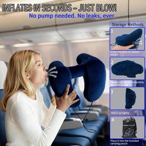 Almohada inflable para el cuello con soporte multidireccional perfecto, almohada de viaje con capucha. - Product Image 3