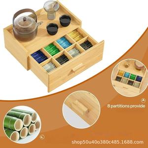 Wooden Storage <b>Box</b> With Drawer Desktop Organizer For <b>Tea</b> Sugar Bags Solid Wood Rectangle Shape Tidy Miscellaneous Items - Product Image 4